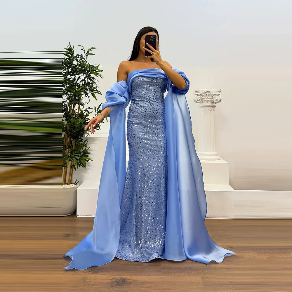 فساتين سهرة نسائية زرقاء أنيقة لعام 2026 عتيقة مكشوفة الكتف فساتين حفلات حورية البحر وحفلات الكوكتيل فيستدو بارا موجر مخصصة