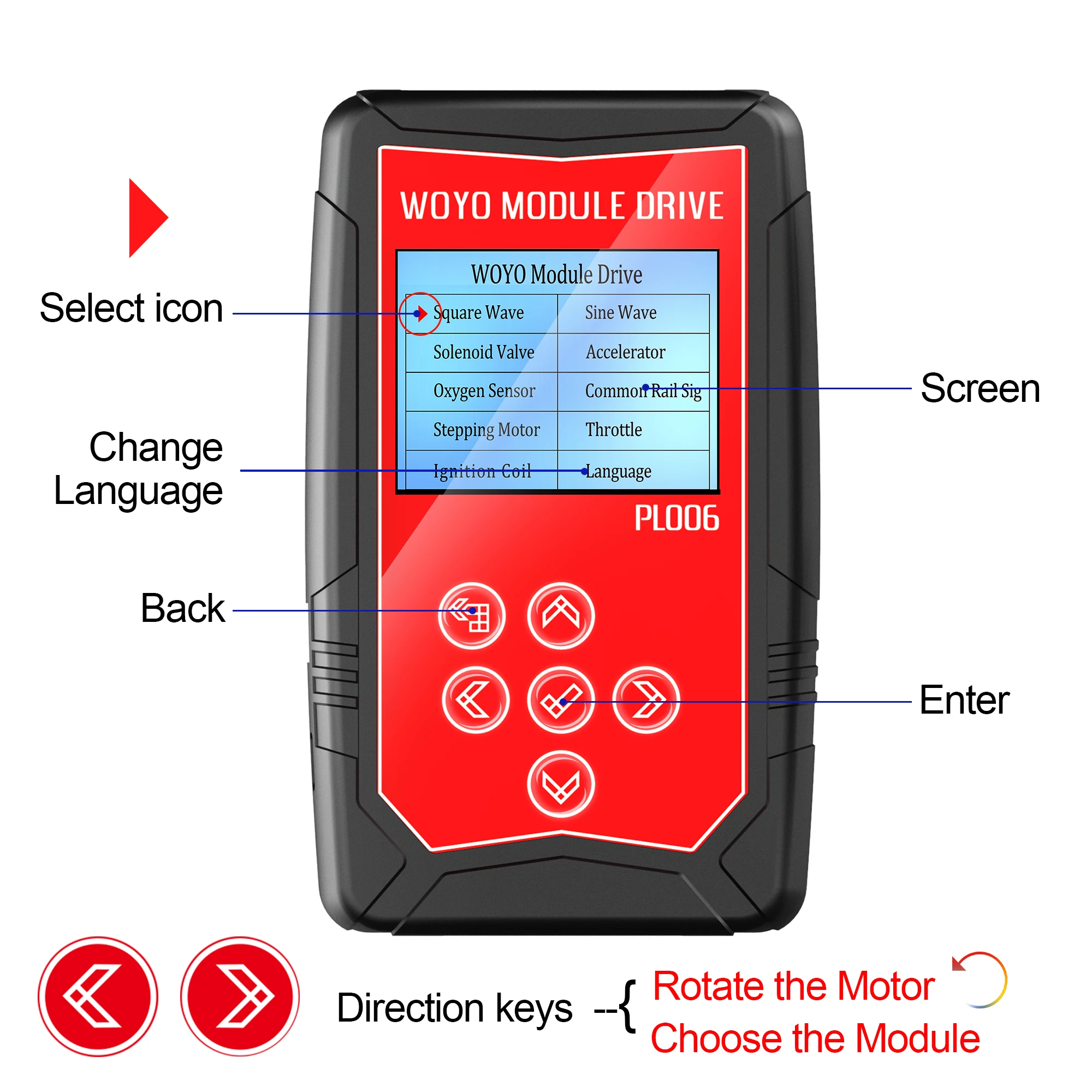 WOYO Automobile Ignition Coil Tester with 4.5inch Screen 12V Vehicle Injector Solenoid Valve Stepper Motor Auto Signal Simulator