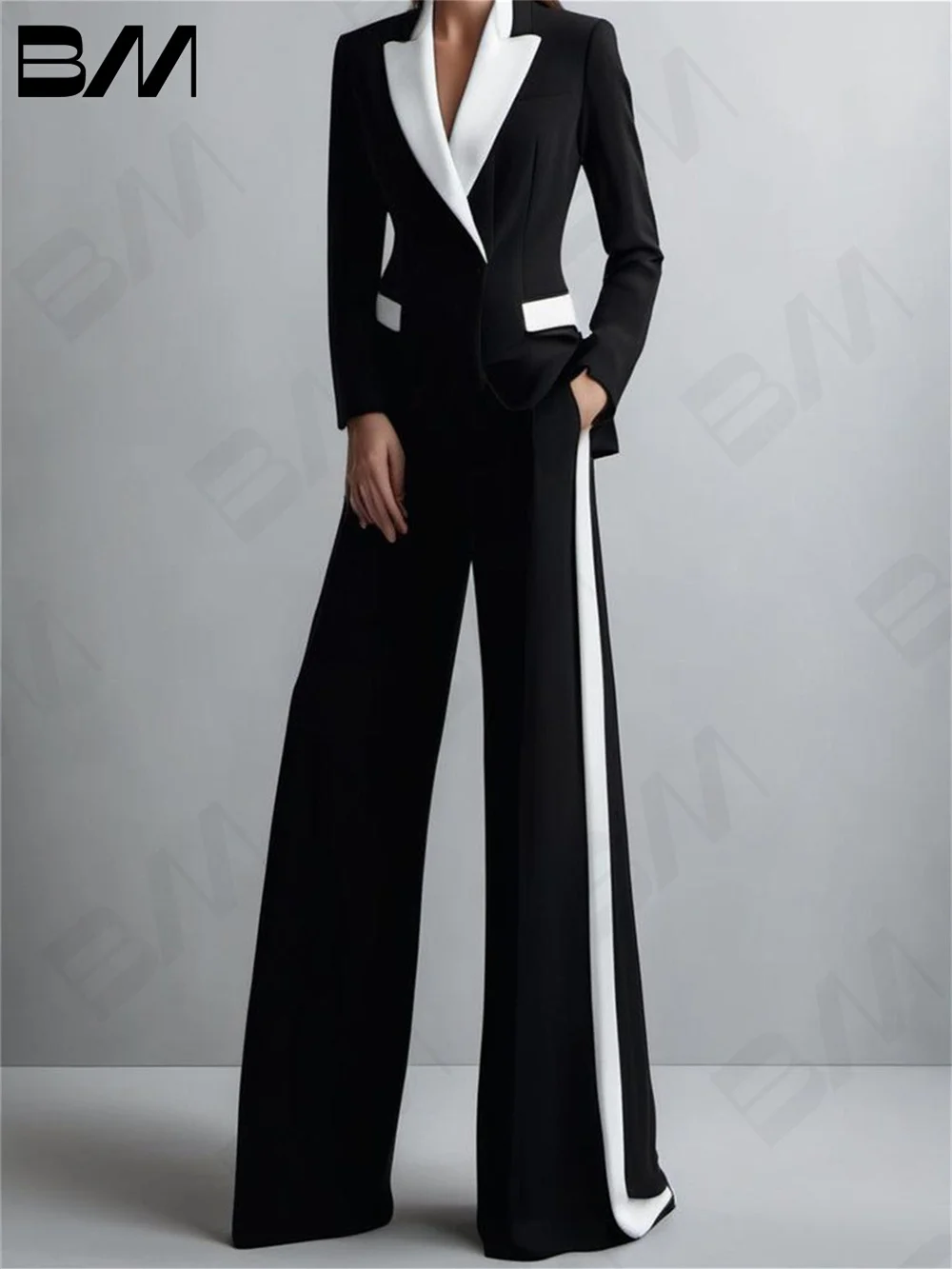 Sexy V-Neck Suits for Women, Classic Black and White Suits, Wedding Suits, Formal Office Suits, 2 PCs Customized