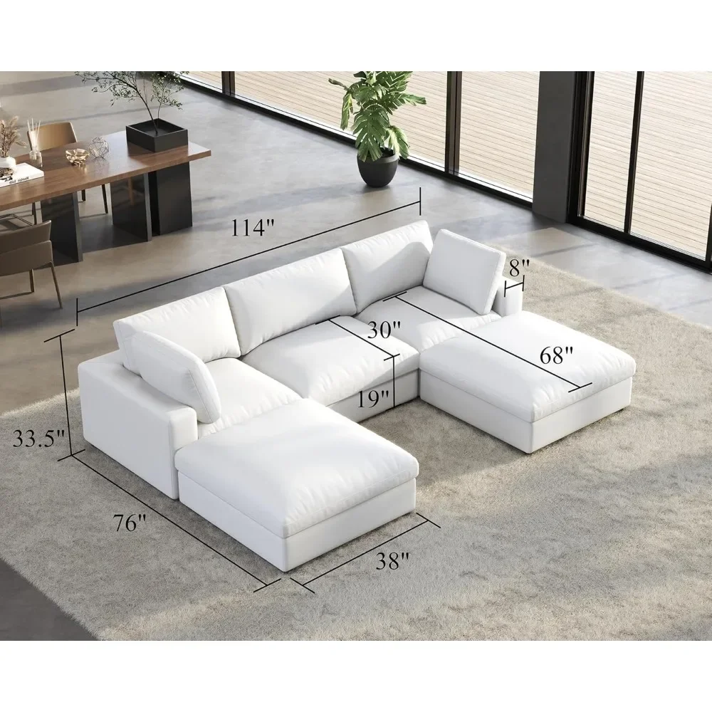 Modular Sectional Sofa,114 Inches Down Filled Sectional Sofa,5 Seats U Shaped Cloud Couch with Chaise,Couch for Living Room