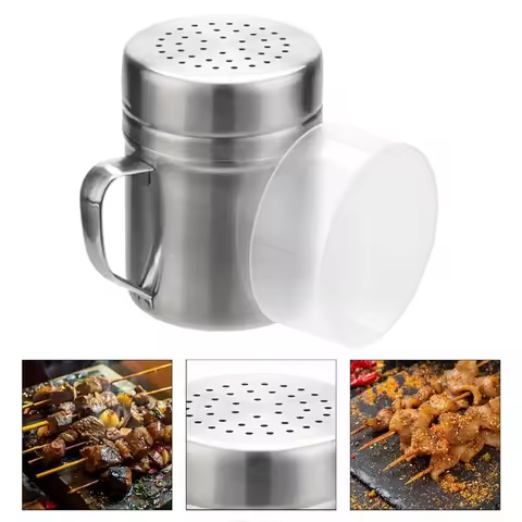 New Stainless Steel Seasoning Shaker Rust-resistant with Handle Seasoning Jar Easy to Clean with Cover Pepper Container Kitchen