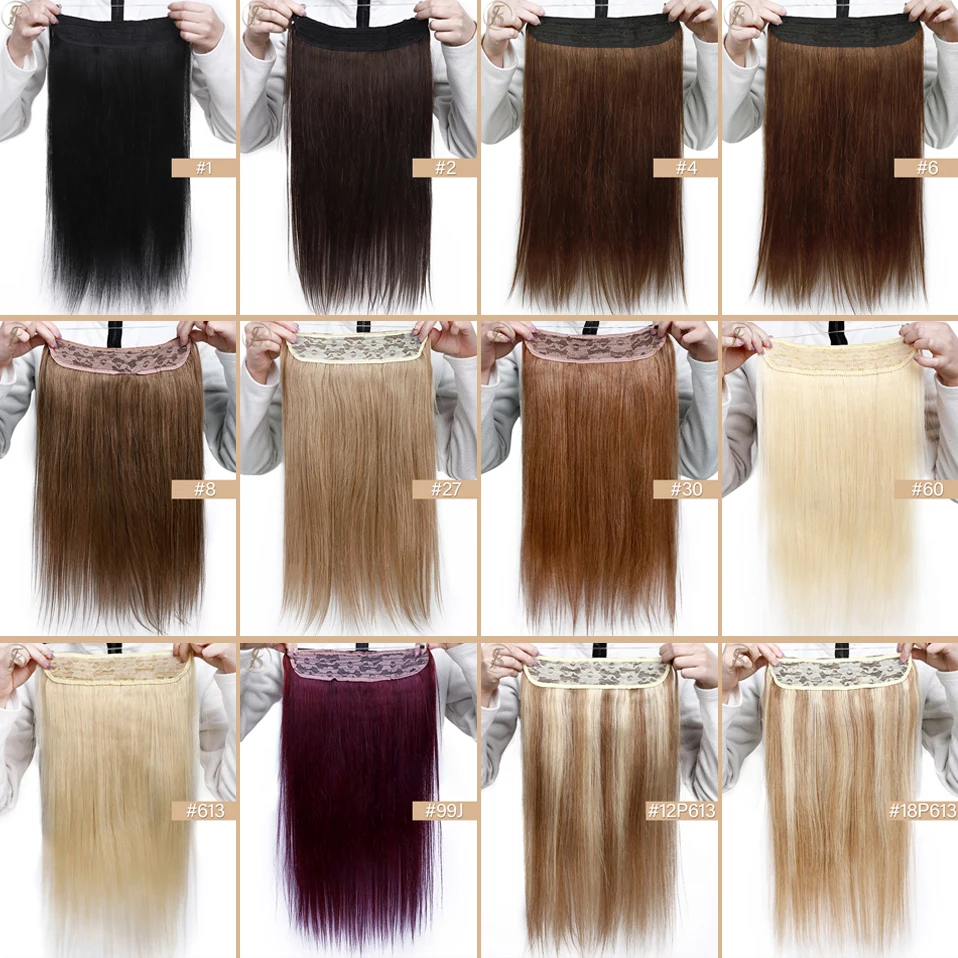 TESS Wire In Hair Extensions Bundles Human Hair 20inch 90g-120g Natural Hair Extensions Straight Hairpiece Invisible 2 Fish Line