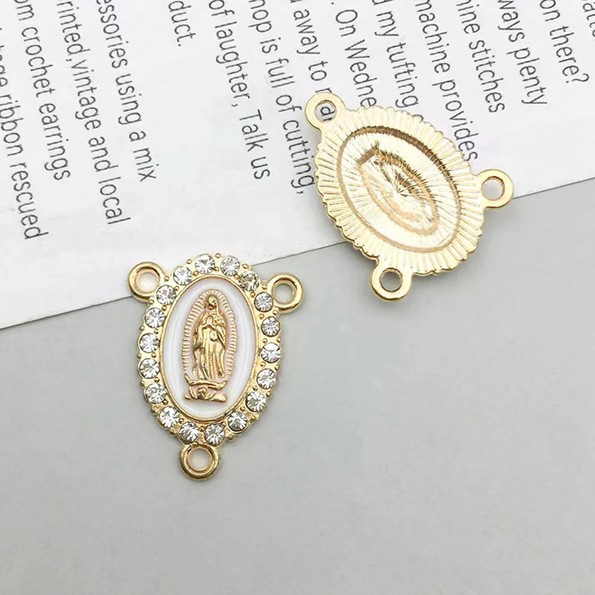 Virgin Mary Rhinestone liga três furos colar, moda DIY acessórios, 6 cores, 12 pcs