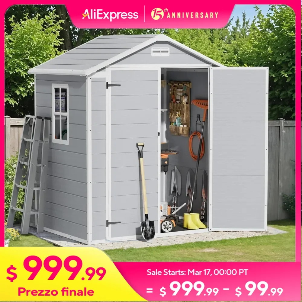 6 X 4 FT Outdoor Storage Shed with Floor, Lockable Door, Plastic Tool Shed for Backyard Patio Lawn Pool, Garden Resin Shed