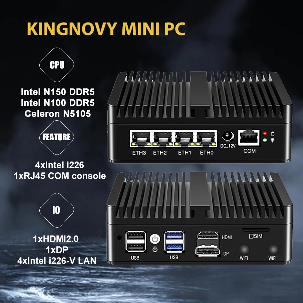 Alat Firewall mikro, Intel N5105 N150 J4125 tanpa kipas, PC Mini 4 x Intel 2.5GbE i226 LAN port Gateway jaringan lembut PC