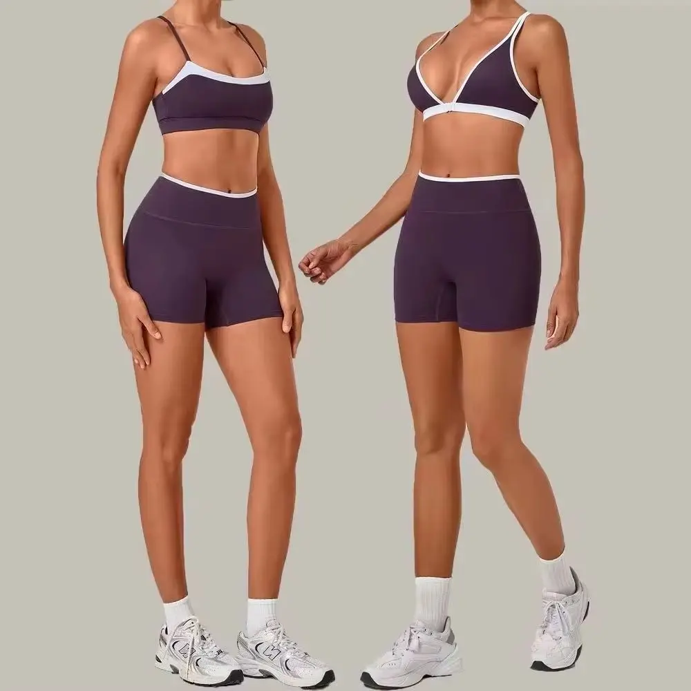Yoga Set Women's Sexy Shockproof Breathable Backless Cross Top Cycling Jogging Shorts Outdoor Comprehensive Training Fitness Set