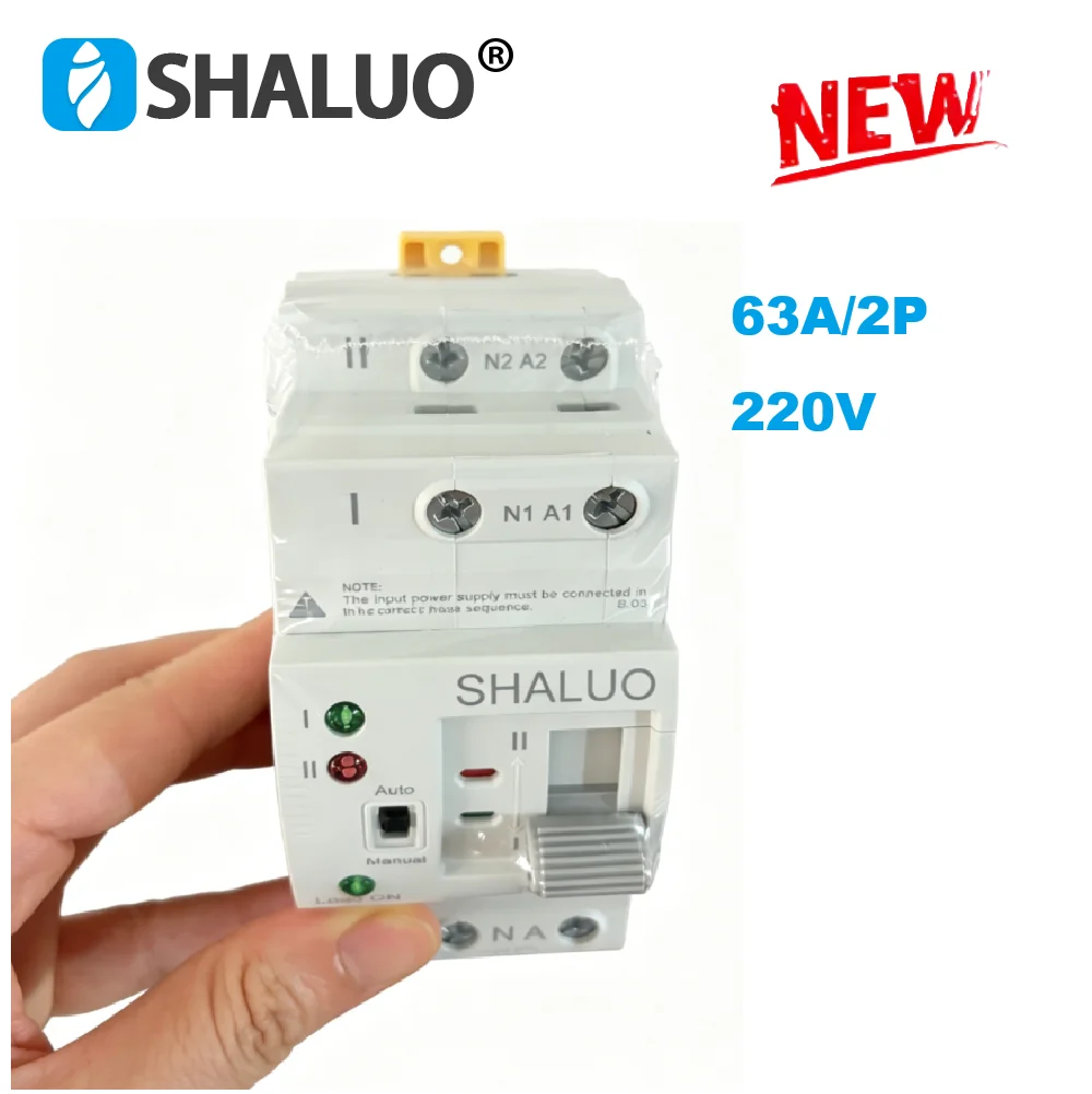 SHALUO G2R 63A 2P ATS Dual Power Automatic Transfer Switch 220V Electrical Selector Switches Uninterrupted Power