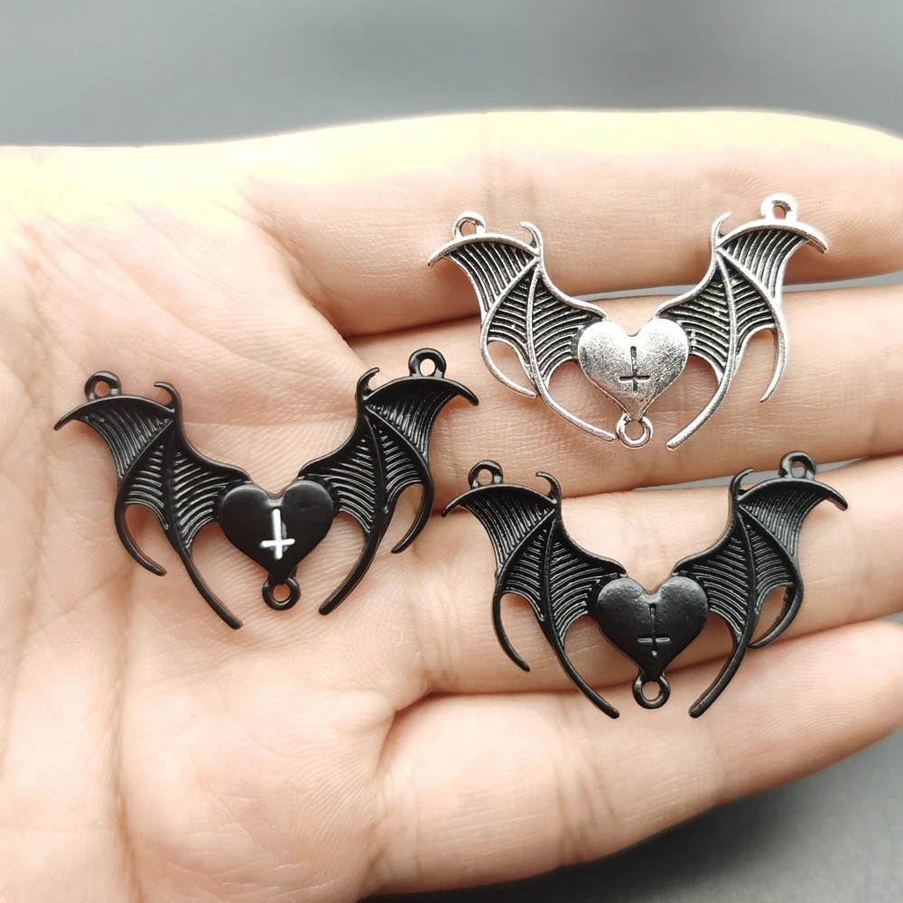 5pcs 28x40mm Charms Vintage Blood Rose Heart Butterfly Bat Skull Angel Pendant Gothic Necklace Earrings Pendant Handcraft