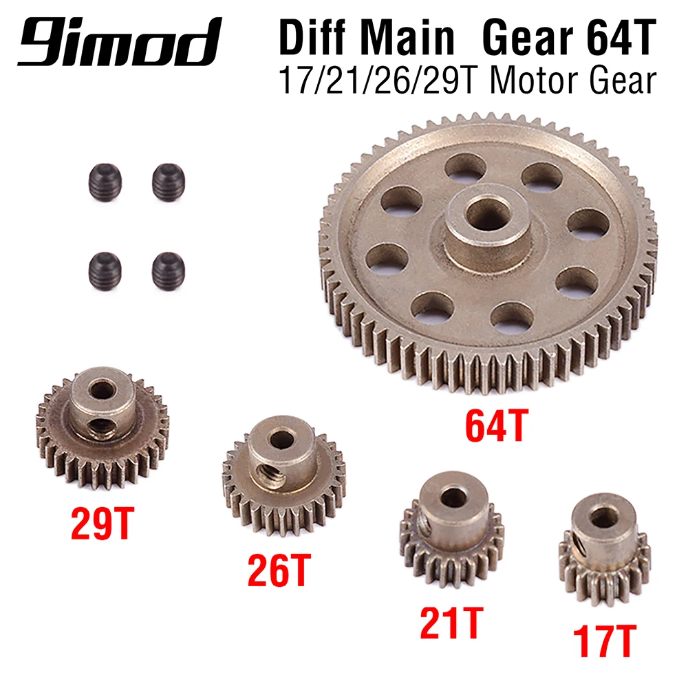 5 sztuk Metal Diff różnicowy przekładnia główna 5MM 64T silnik koła zębate 3.17MM 17T 21T 26T 29T dla Traxxas Hsp Redcat 11164 zdalnie sterowana ciężarówka