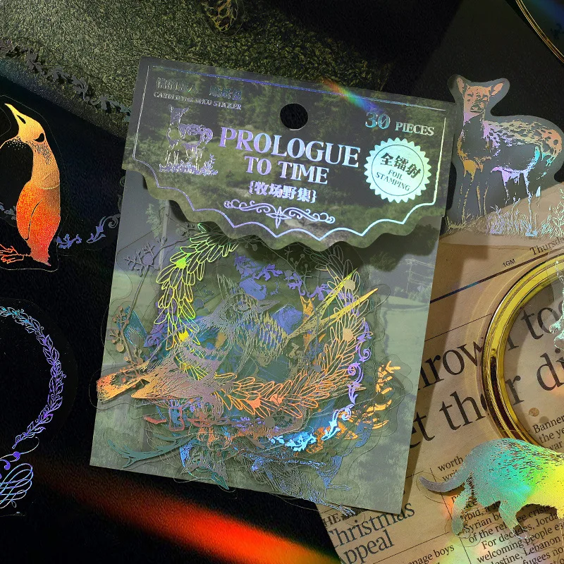 1pack/30Pcs Vintage Holographic Sticker Pack With Mixed Patterns,DIY Crafts For Journal,Kawaii Card,Album assorted Sticker