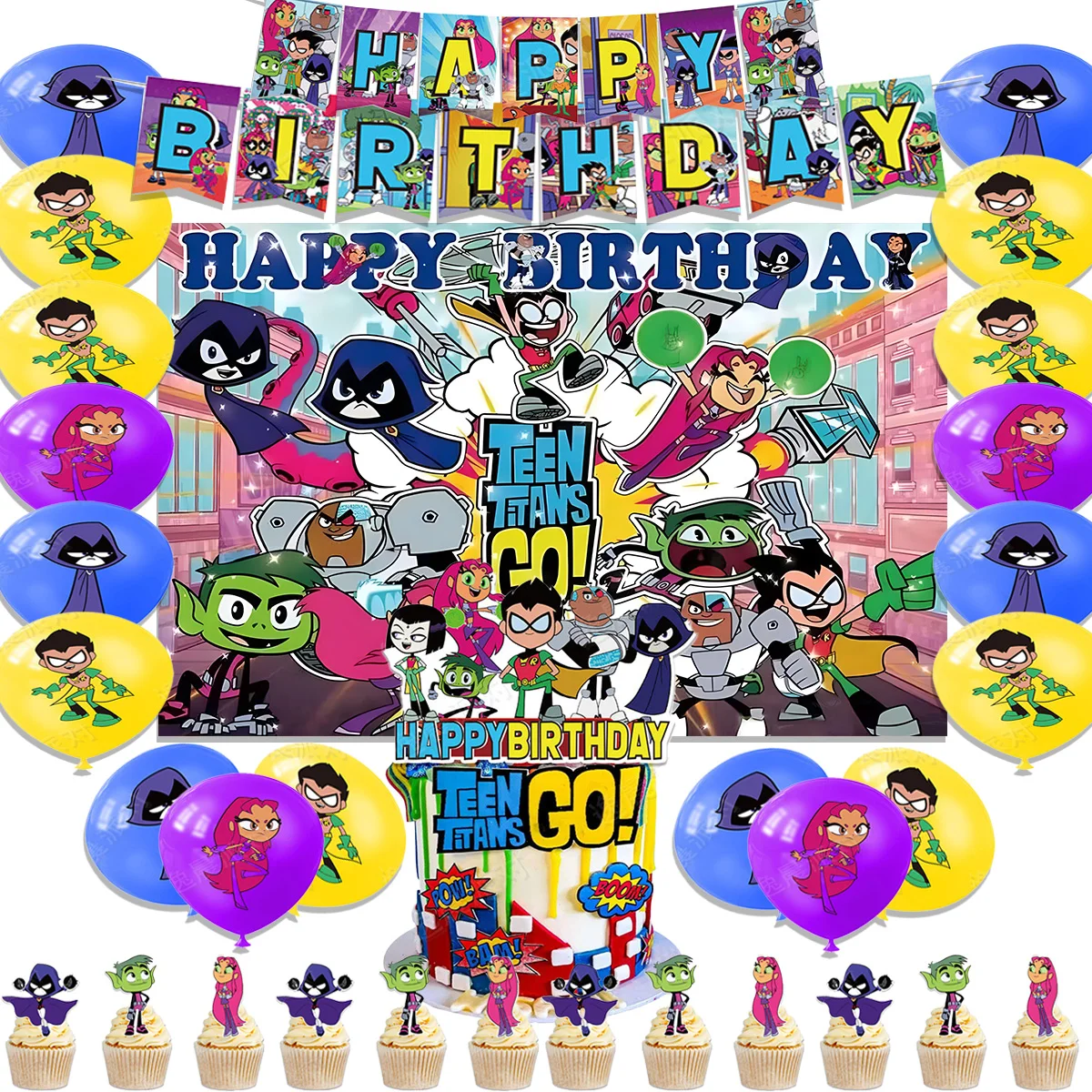 

Cartoon Teening Titans Go Theme Child Birthday Party Decoration Movie Balloon Banner Backdrop Cupcake Toppers Kids Baby Gifts