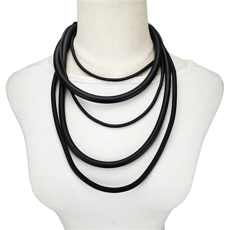 New Gothic Style Simple Handmade Design Black Rubber Chain Bohemian Style Versatile Necklace Collar Women Jewelry Punk Chain