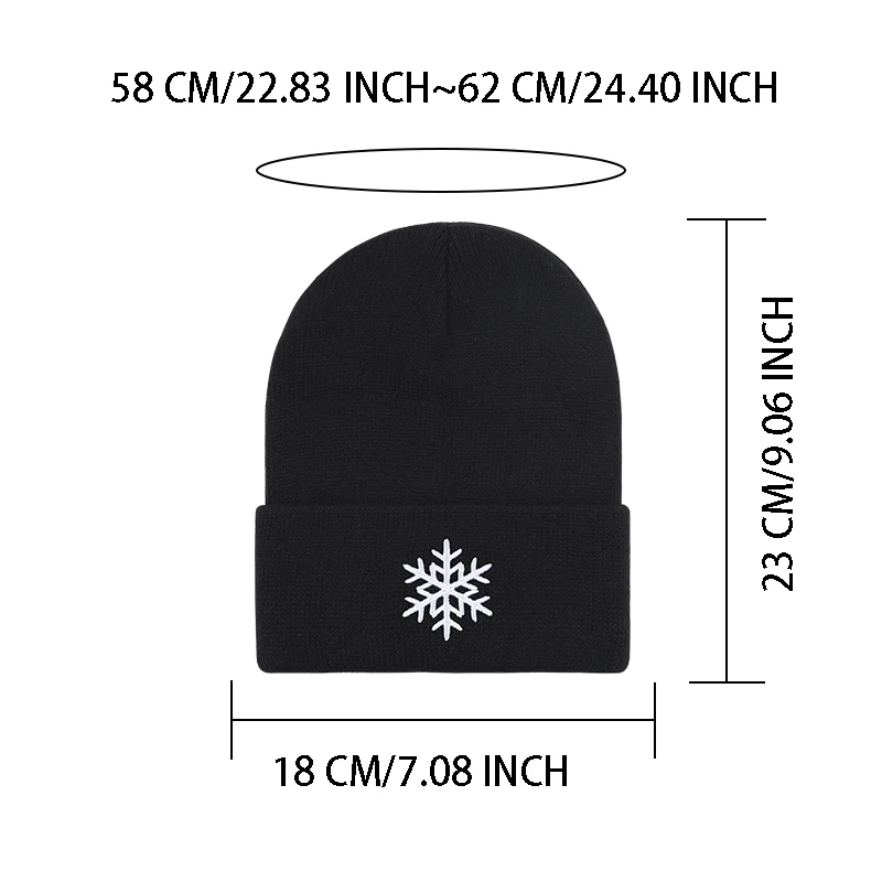 Trendy New Snowflake-Embroidered Knit Beanie—Warm Winter Wool Hat for Skiing, Camping, Everyday Street Style, and Holiday Gifts