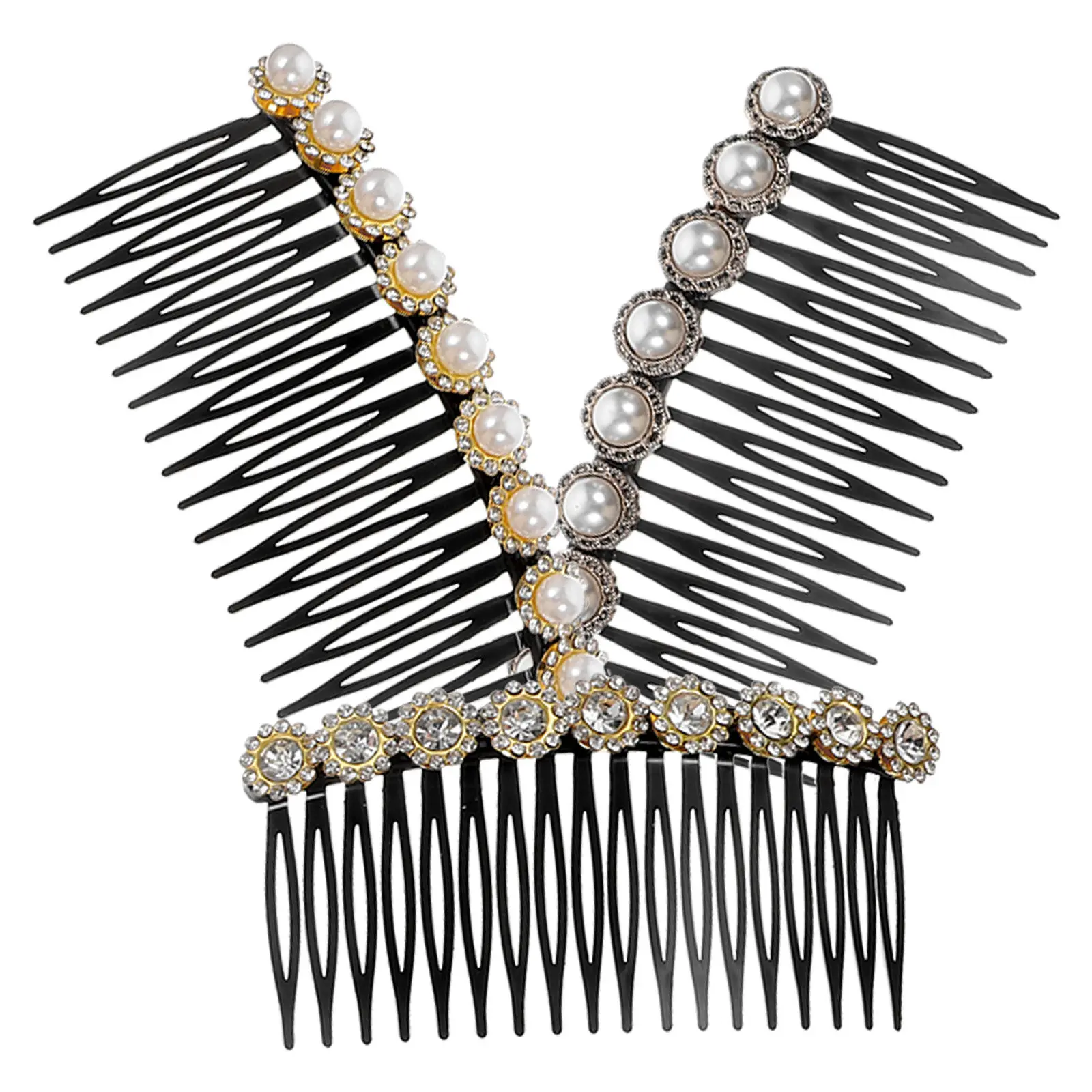 3Pcs Eye Catching Pearl Hair Comb Rhinestone Accent Hair Side Comb for Women Party Concert Photo Prop Accessory