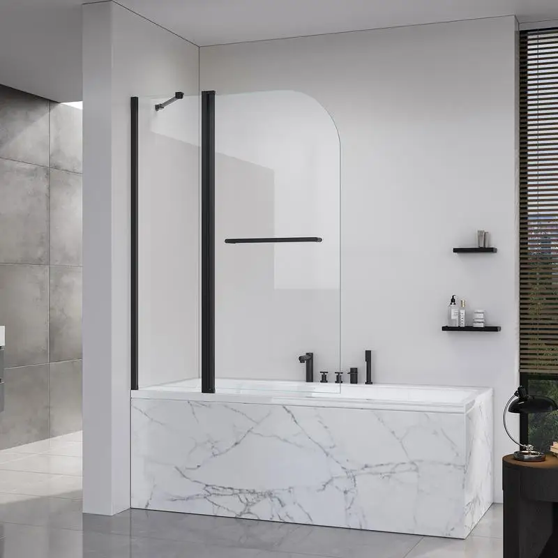 

Frameless Double-Folding Shower Doors for Bathtub, 1/4" Thick Tempered Glass, Bathroom Pivot Tub Glass Door, 43" L x 58" H,
