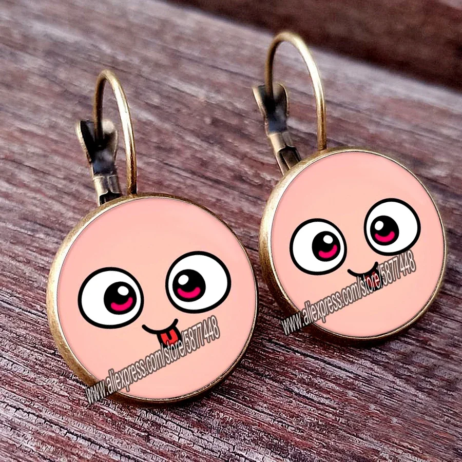 New Arrival Cute little monster demon expression doll face Glass Cabochon Womens Earrings  jewelry  funny earrings for women