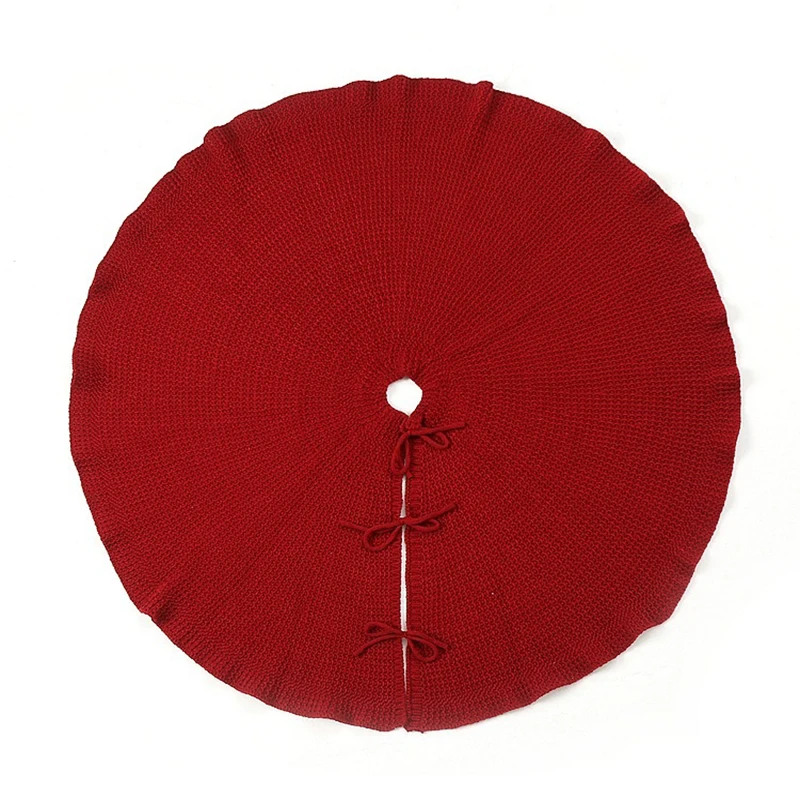 Christmas Tree Skirt with Mushroom Edge, White Foot Carpet, Red Christmas Decoration for Home, 48Inch