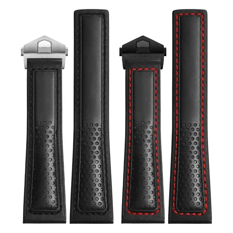 Rindsleder-Uhrenarmband, 22 mm, Armband für Tag Heuer Carrera Diving Monaco F1 Fiyta Tissot Uhrenarmband, rote Nähte, Lederarmband