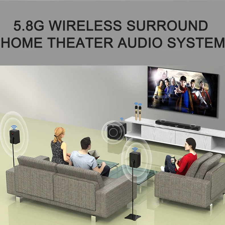 5.1 Surround Sound Speaker System 35-inch Soundbar With 8-inch Powered Subwoofer And Two Pieces Rear Surround Speakers