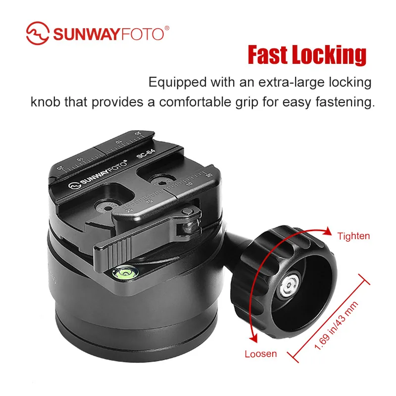 SUNWAYFOTO ILB-65+SC-64 65mm Tripod Inverted Leveling Base with Lever Clamp, 22 lbs/10kg Load Capacity