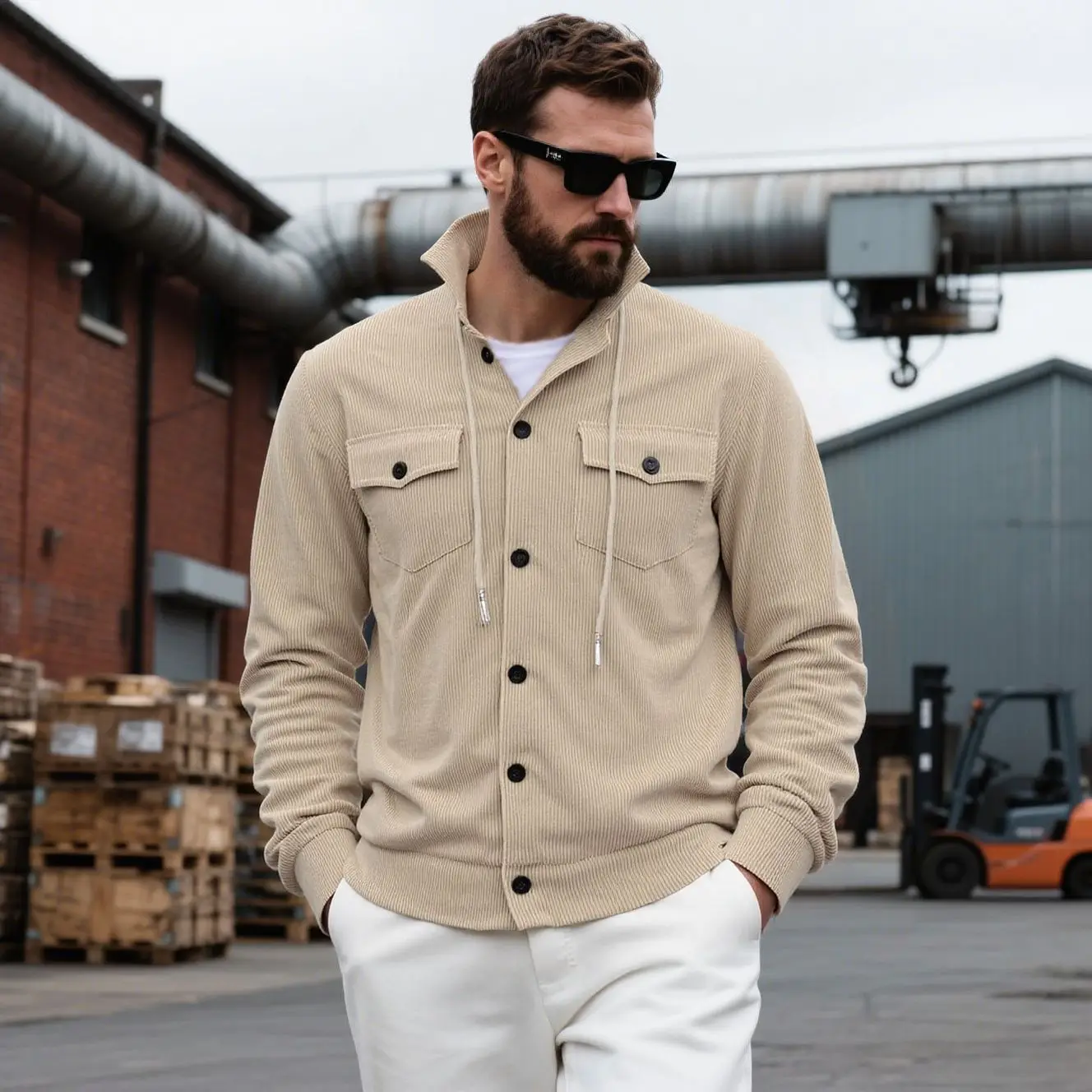 New Corduroy Jacket Lapel American Retro Multi-pocket Work Pocket Single Breasted Buckle Jacket