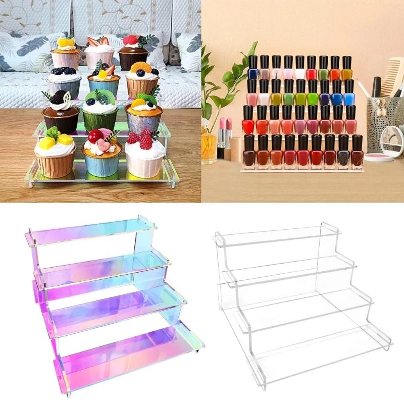 Acrylic Display Risers Clear 4 Tier Figures Desktop Showcase Reusable Jewelry Rack Display Stand for Decorating/Organize