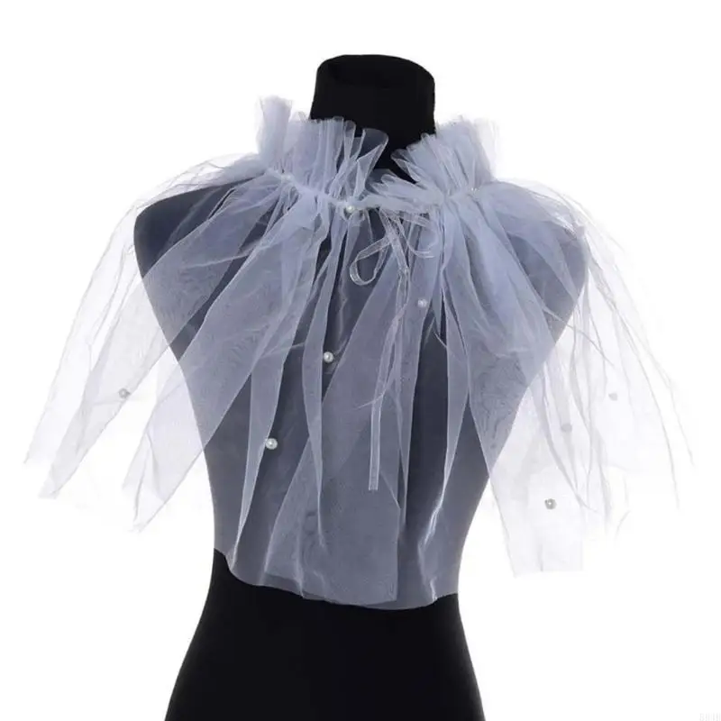 

Laceup Belt Tulle Shawl Bridal Sheer Lace Dress Capes with Beadwork Designs for Wedding and Formal Event