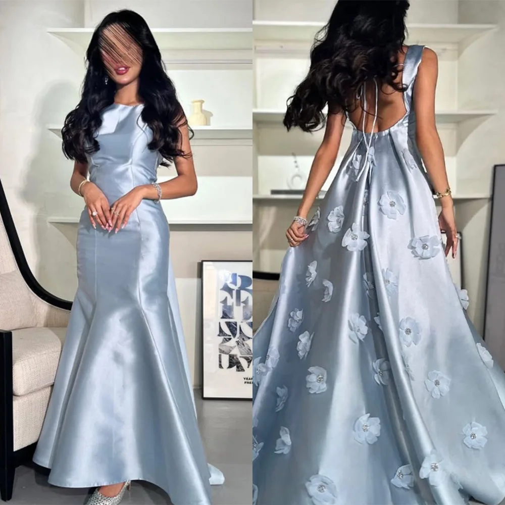 

Высокое качество, индивидуальные цветы, синяя русалка, открытая спина, без рукавов, с круглым вырезом до щиколотки, расшитые бисером женские платья для особых случаев
