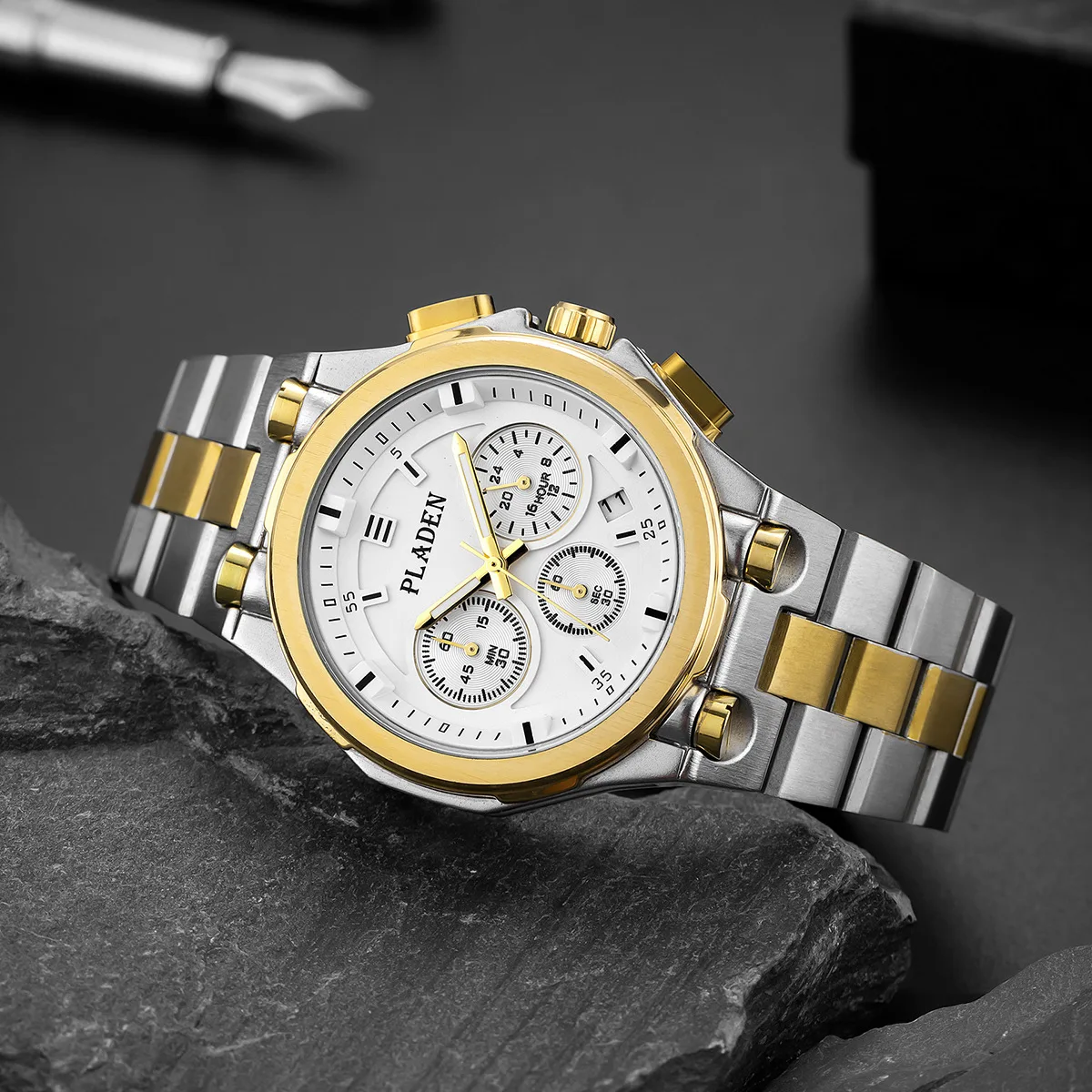 Brand Men's Watches Business Small Three Pin Multifunctional Solid Stainless Steel Waterproof Male Quartz Watch Clock
