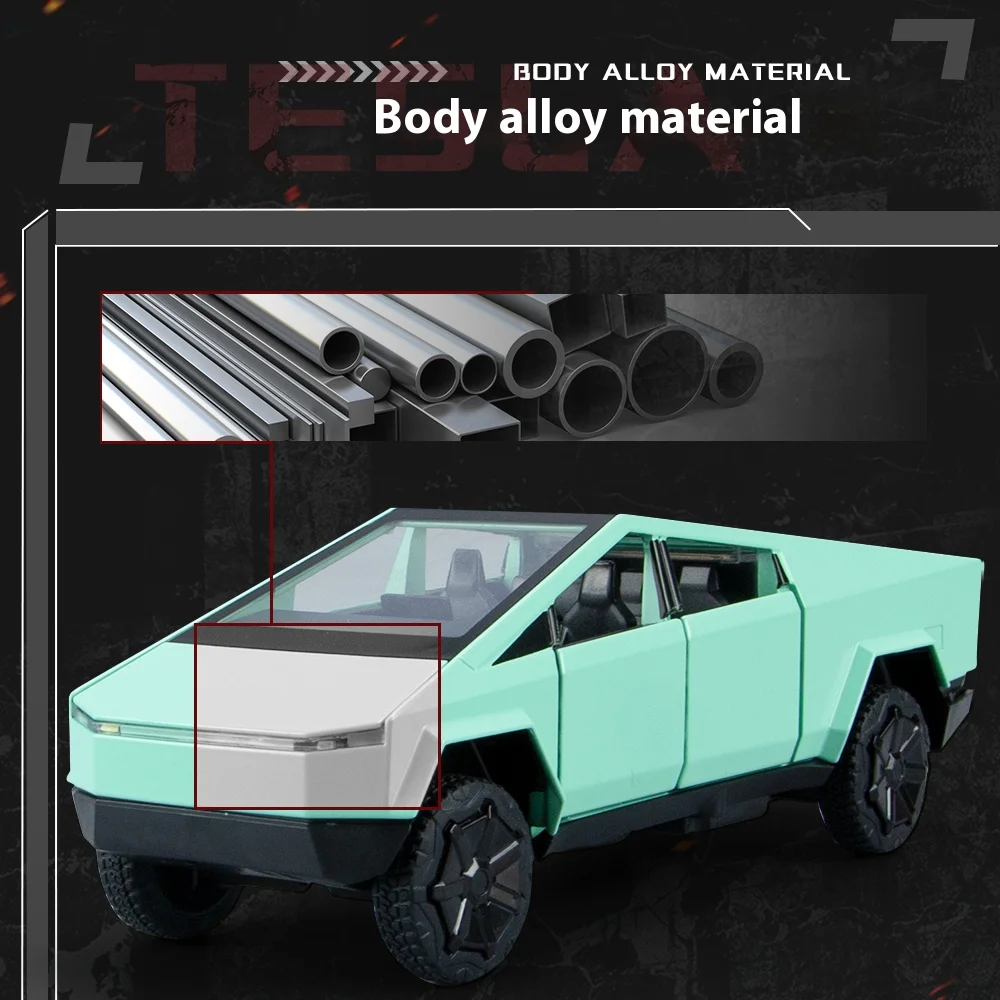 Camión Cybertruck para niños, modelo de aleación, juguete para niño, sonido de simulación, colección de modelos de coches, regalos, decoraciones de escritorio, 1/32