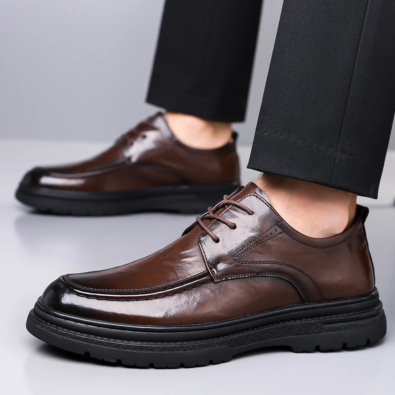 

Fashion Lace-Up Casual Shoes Hot-selling Leather Oxfords Dress Shoes British Style Formal Footwear Business Derby Men Shoes