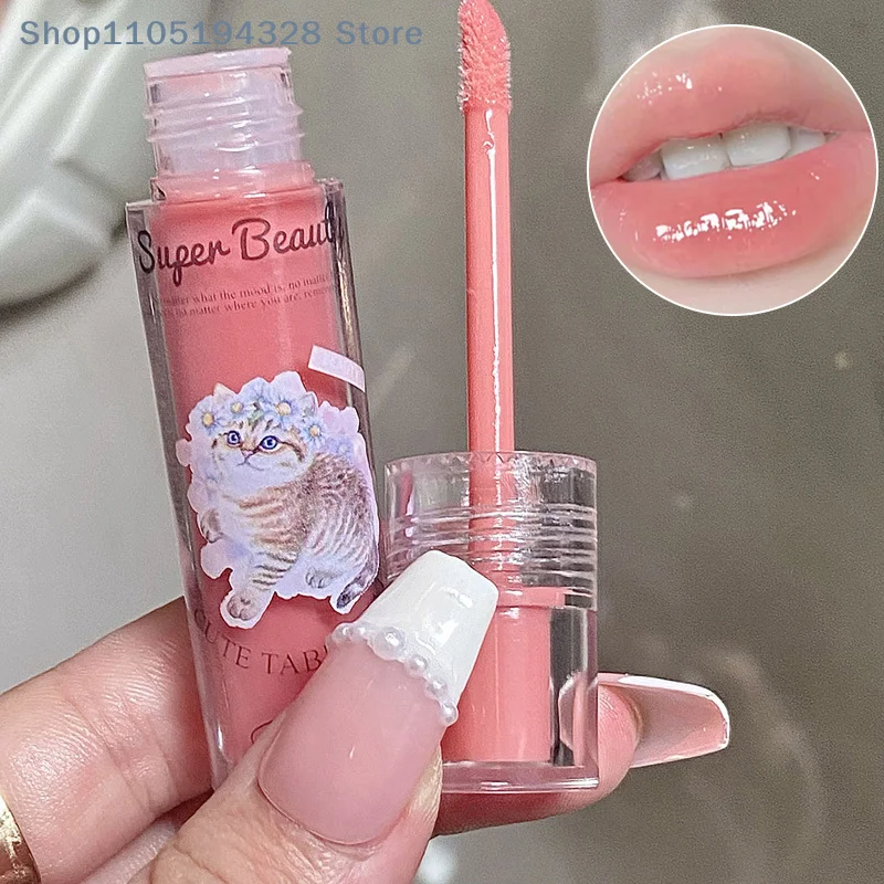 [M]Cappuvini Cat Mirror Lip Glaze High Gloss Moisturizing Sexy Red Lip Tint Lipstick Lip Essence Long Lasting Lip Gloss Cosmetic