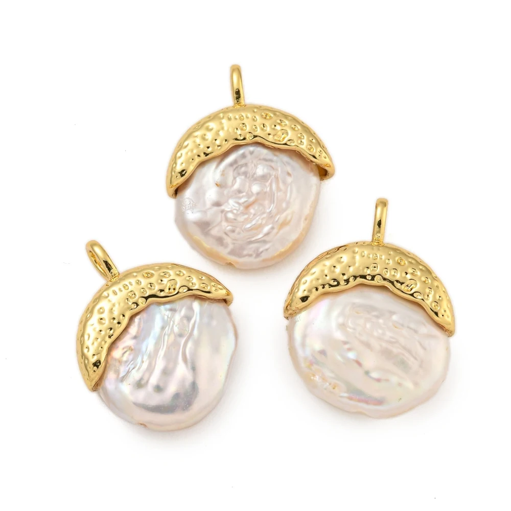 

5Pcs Natural Pearl Pendants Flat Round Charms Hang Ornament For DIY Bracelet Necklace Jewelry Making Accessories 22x17.5x5.5mm