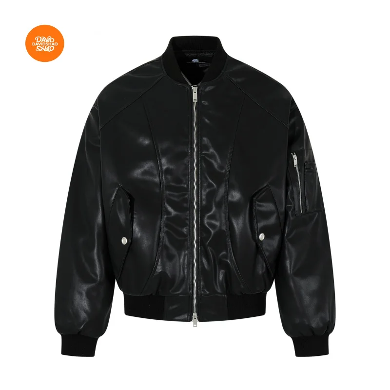 

DAVIDSHAO EU US Size Top Quality Street Outdoor Luxury Brand Retro Motorcycle Bomber Jacket Pilot Autumn Winter Leather Jacket