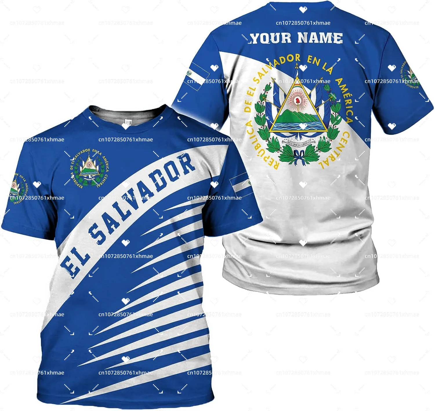 El Salvador Flag 3D Print T-shirt Men's Street Harajuku Oversized O-neck Short Sleeves T-shirt Custom Name Men's Women's Tops