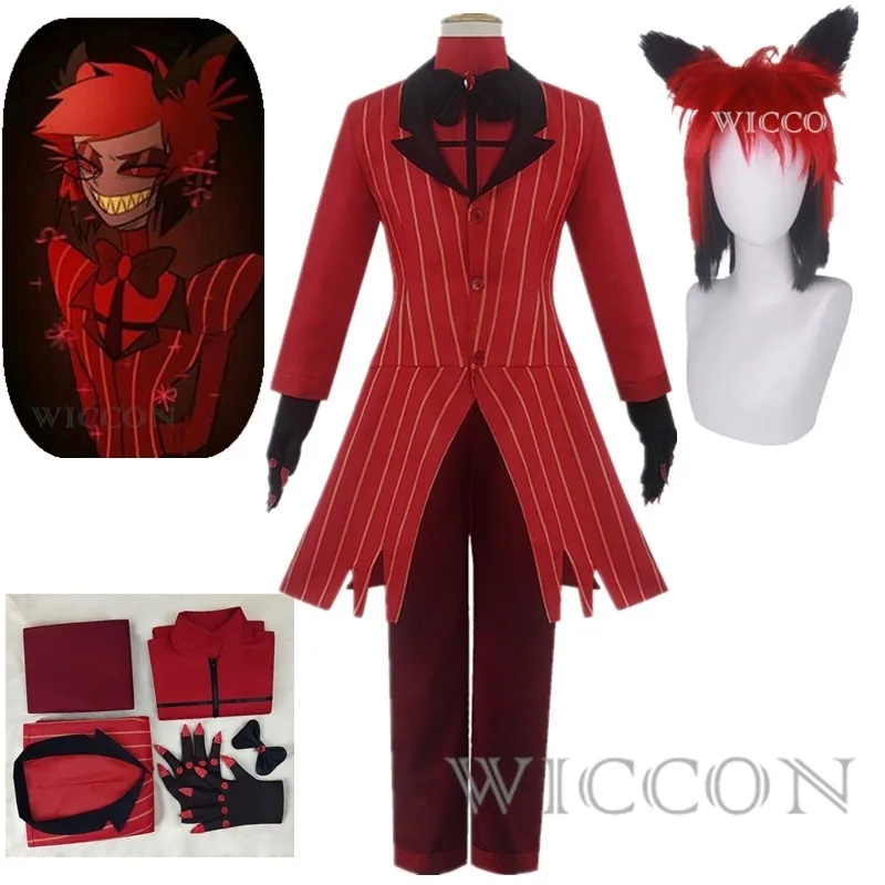 Hazbin Cosplay Hotel Uniform Alastor Cosplay Costume Adult Men Halloween Carnival Christmas Costumes Red Suit Anime Cosplay