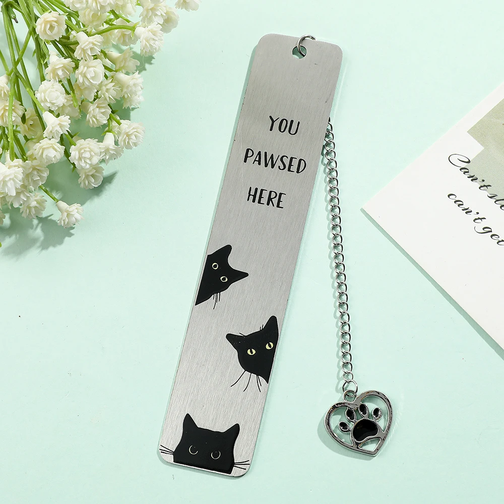 

1pcs Stainless Steel Bookmark with Cat's Paw Pendant, Reading Bookmark Reading Gift for Bookworms, School Supplies for Students