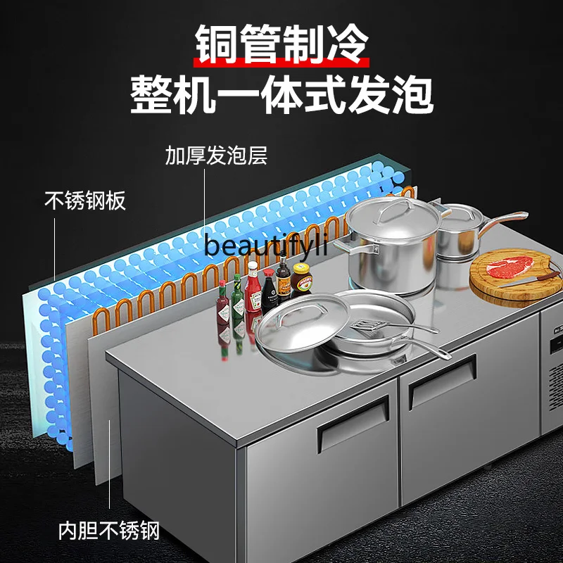 Workbench Commercial Flat Cold Refrigerator Fresh-Keeping Freeze Storage Water Bar Freezer Console