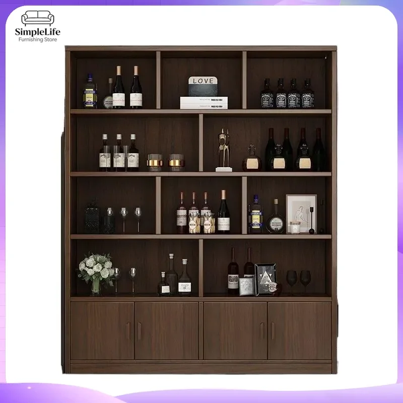 Solid Wood Wine Rack Floor Standing Multi Layer Wall Mounted Wine Cabinet for Living Room Kitchen Home Bar Storage Display