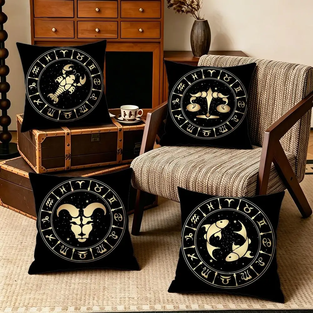 Pattern-Luxury Twelve ConstellationS Cushion Cover Soft Velvet Cushion Cover Set  50x50 45x45 Zipper Pillowcase for Home Decor