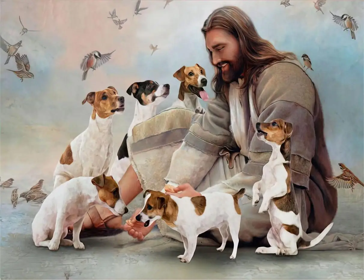 God surrounded by Jack Russell Print Art Canvas Poster, Living Room Decor, Home Wall Picture