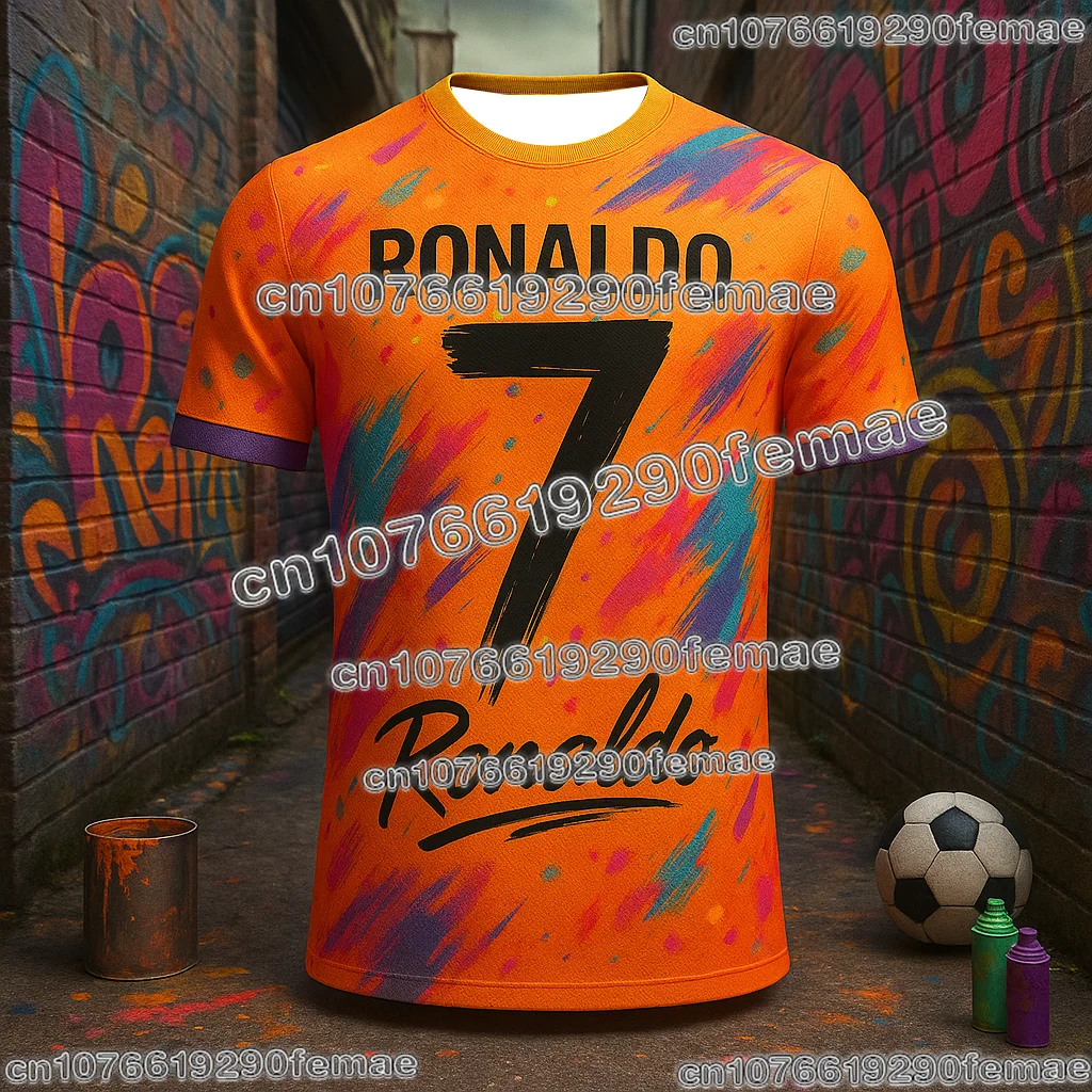 AI Street Graffiti Ronaldo Soccer Jersey تي شيرت صيفي للبالغين والأطفال للجنسين ملابس رياضية مريحة سريعة الجفاف #3