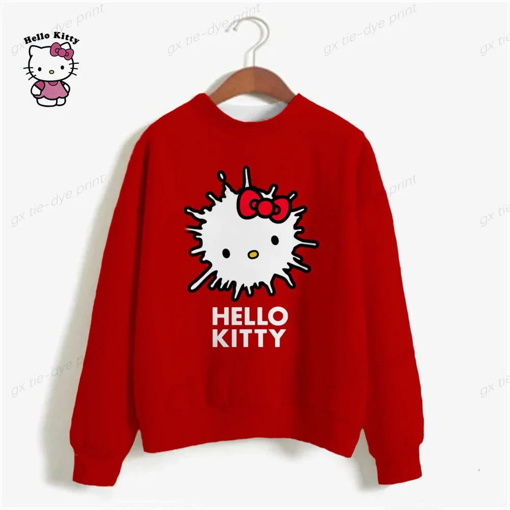 Woman Sweatshirts 2024 Sweet Korean O-neck Pullovers Thick Autumn HELLO KITTY Candy Color Loose Hoodies Womens Clothing y2k