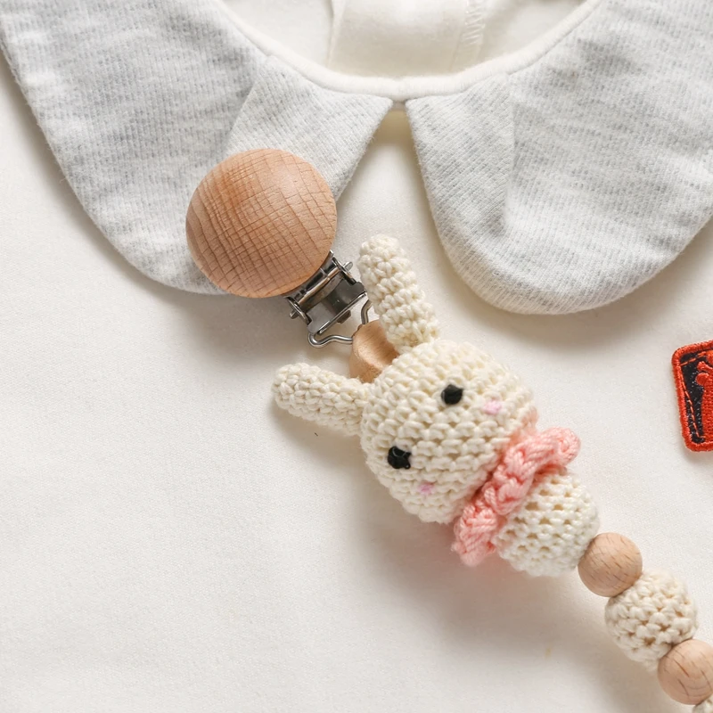 Baby Crochet Bunny Pacifier Clip Cartoon Pacifiers for Babies Newborn Infant Nipple Holder Infant Gifts NewBorn Baby Accessory