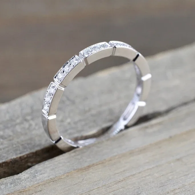 S925 Pure Sterling Silver Ring New Minimalist Trendy Strip Design Rose Gold Plated Micro Pave Setting Elegant Finger Ring