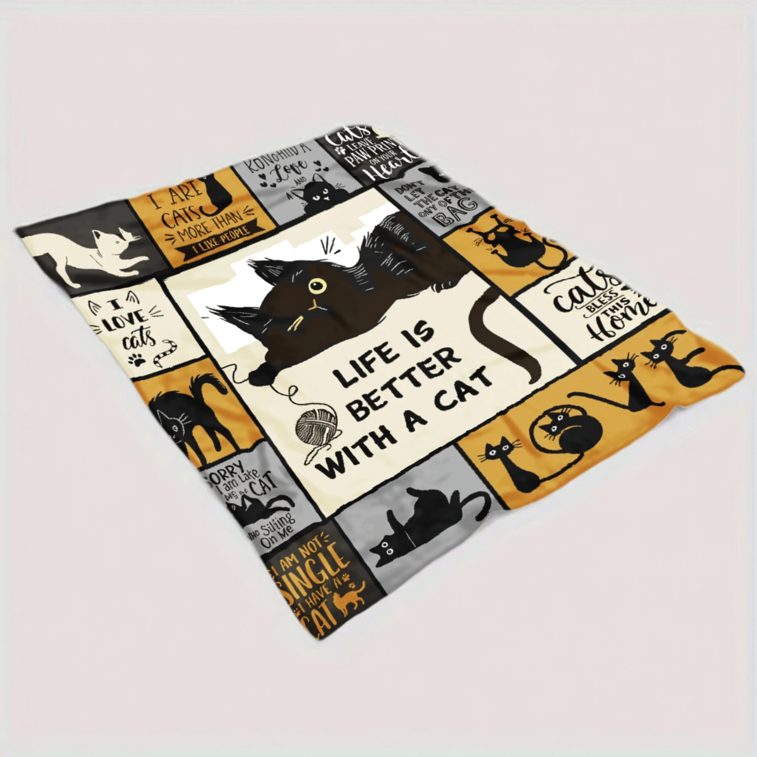 1pc 2D Flat Print Cat Quote Pattern Machine Washable Flannel Blanket, Comfortable Soft Flannel Blanket, Suitable for Sofa Bed Car Office, All Season Universal, Bedding Blanket, Summer Air Conditioning Quilt