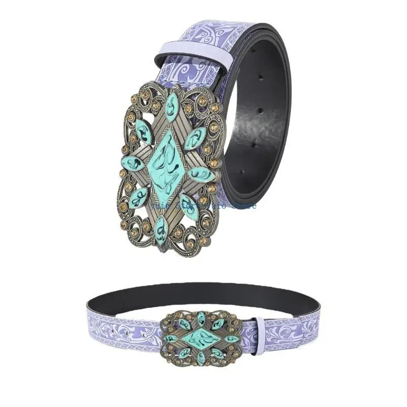 X7XB Women Bohemian Belt Embossed Buckle Pants Belt Lady Western Vintage Waist Belt