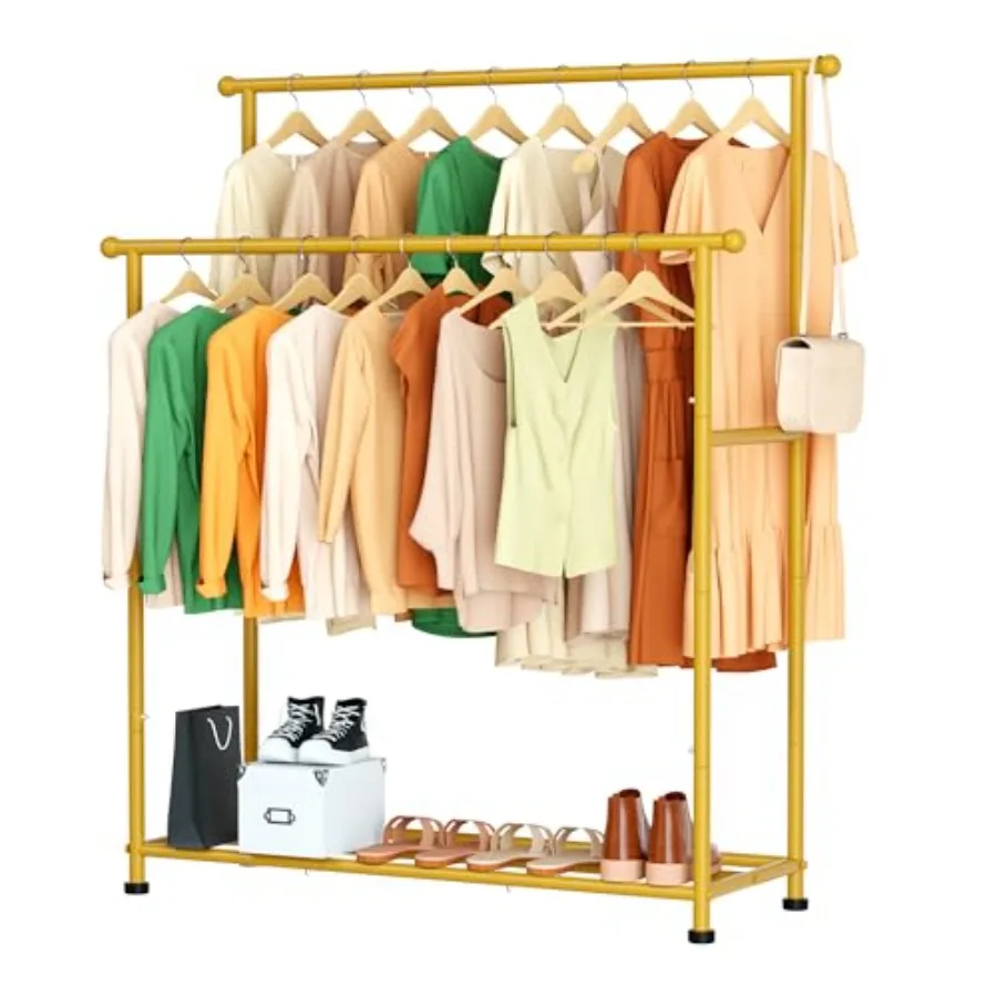 

Double Rods Garment Rack Heavy Duty Clothing Rack for Hanging Clothes Portable Clothes Organizer for Bedroom, Living Room, Clot