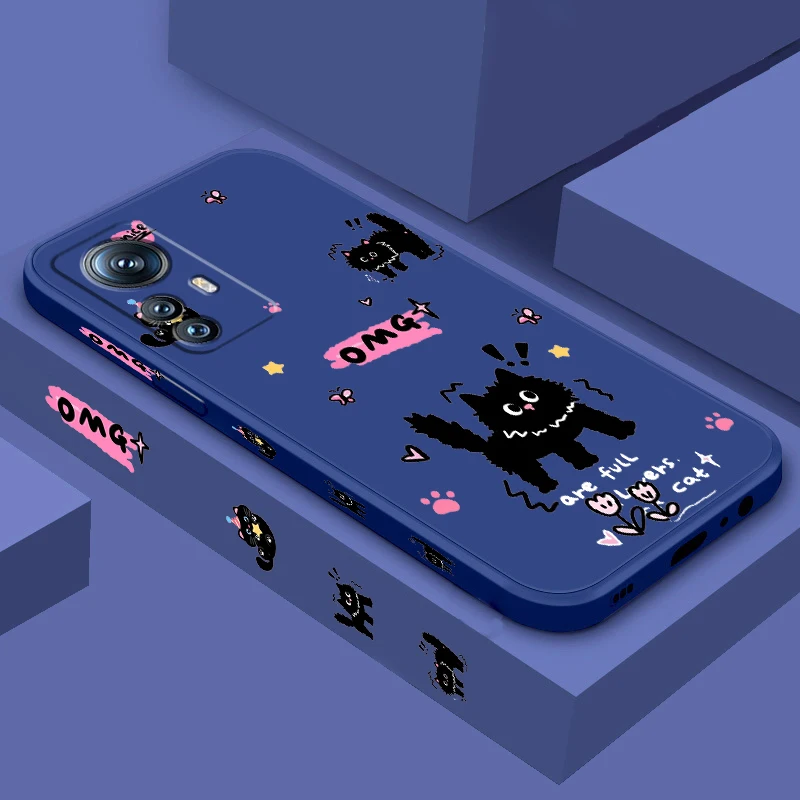 حبل يسار سائل كرتوني من Black Cat Carton ، أزياء ظريفة ، من Siaomi 14 13T 13 12 11T 11i 11 A3 10T 10 9 Pro Lite Ultra 5G Funda
