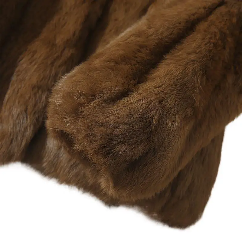 الصلبة قصيرة فو الأرنب الفراء سترة خليط الثعلب طوق أفخم معطف محززة طوق فروي بالأزرار الشتاء سترات نسائية أنيقة #6